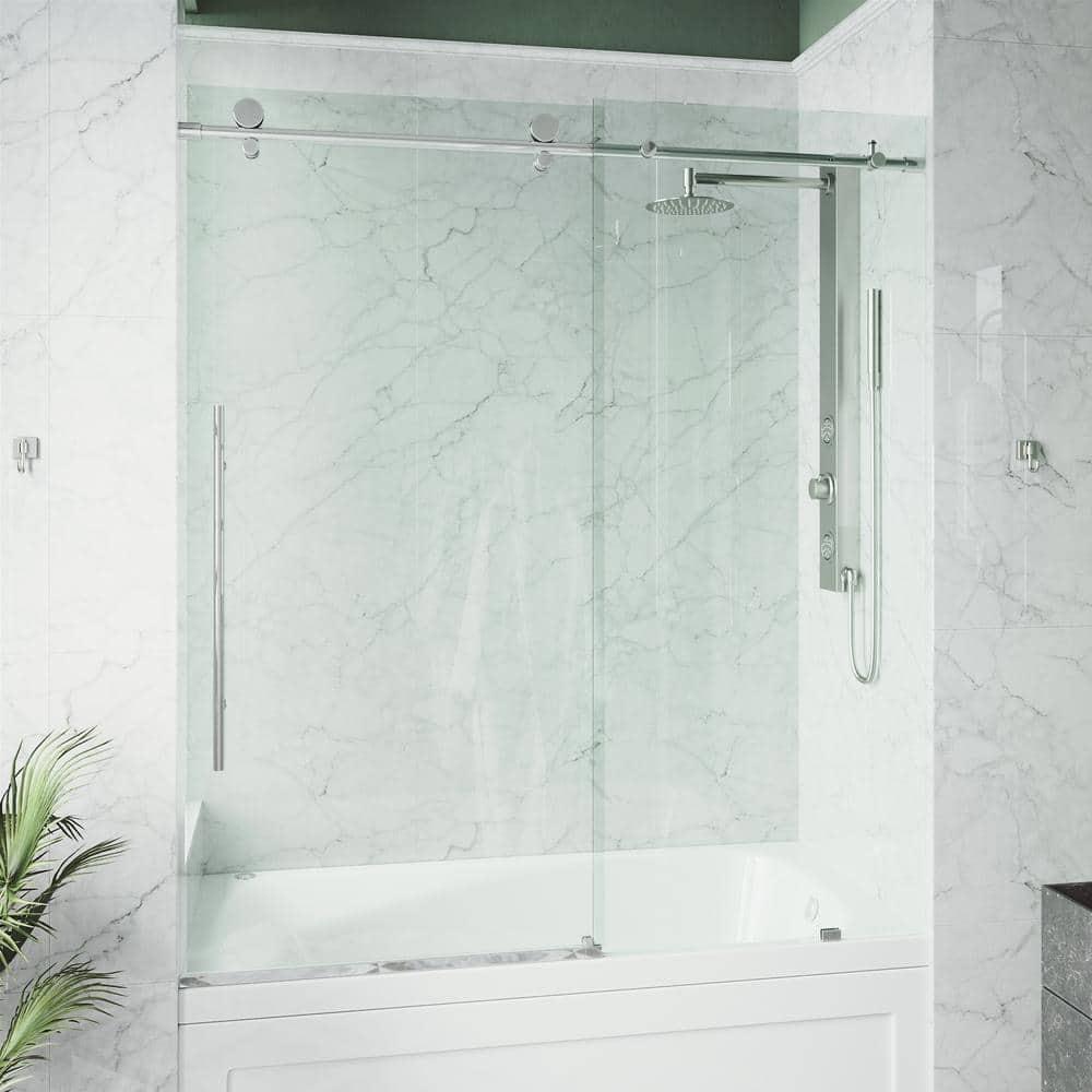Elan E-Class 56-60" W x 66" H Sliding Frameless Tub Door with 3/8" Clear Glass