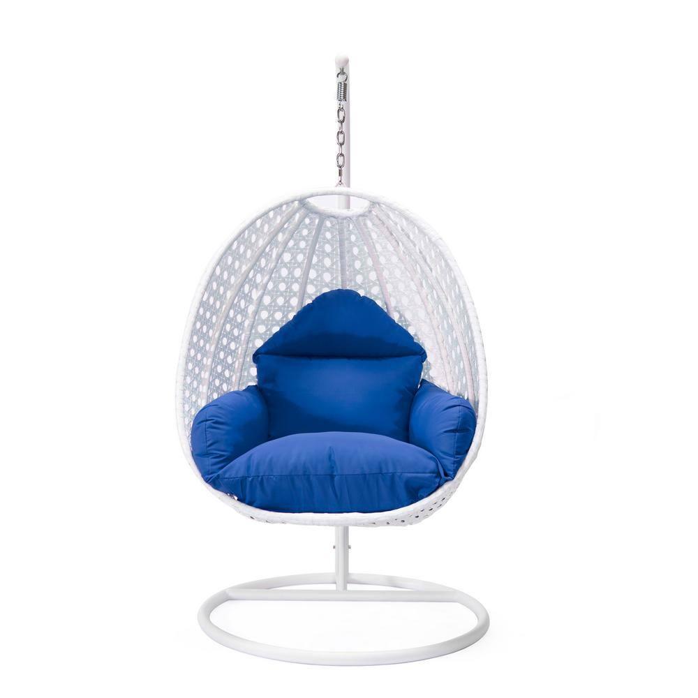 LeisureMod White Wicker Hanging Egg Swing Chair