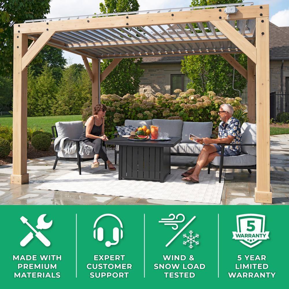 Yardistry 10' x 12' Meridian Louvered Pergola  Premium Cedar Wood Structure with Adjustable Aluminum Louvers and Built-In Gutter System for Outdoor Shade and Rain Protection