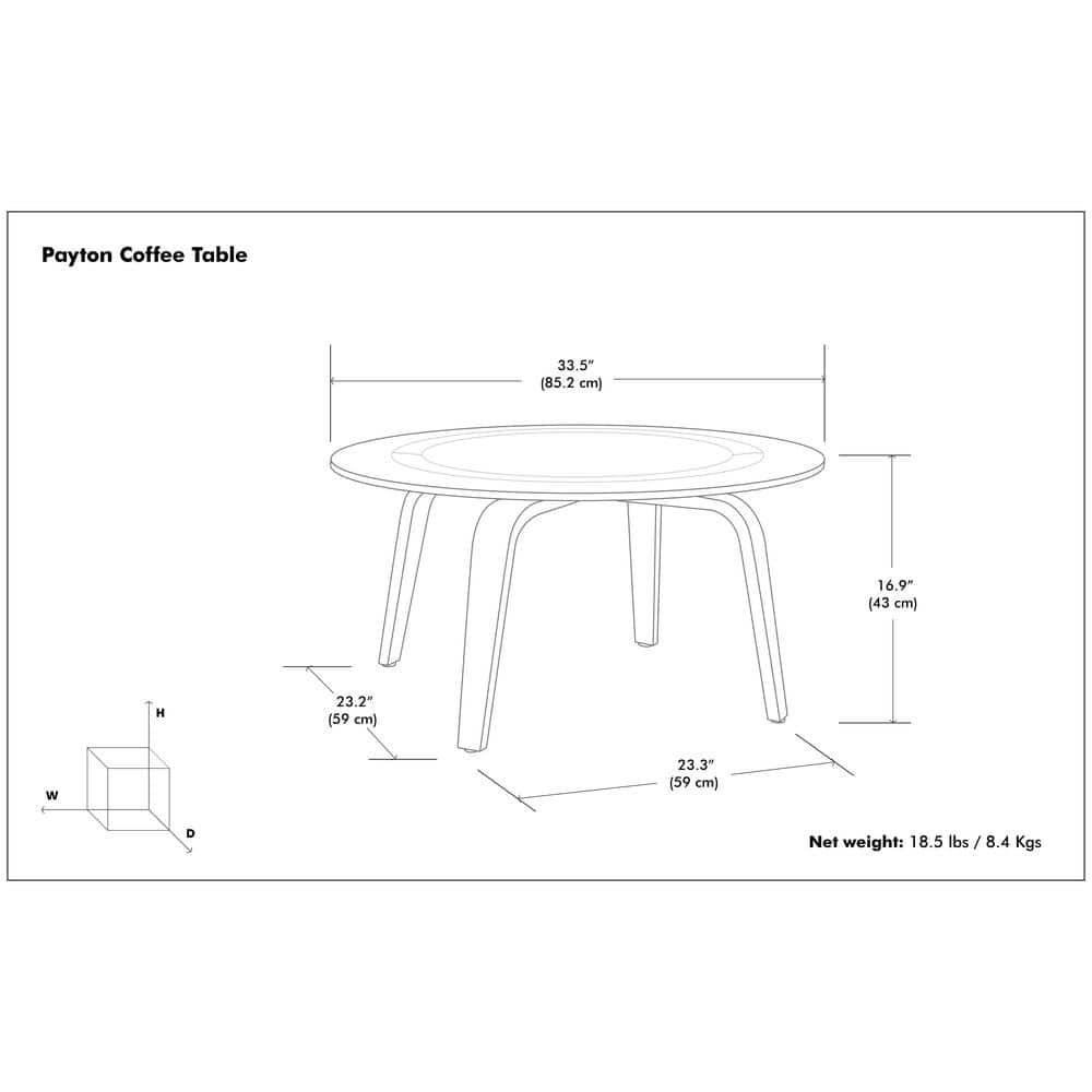 Simpli Home Payton 34"W Solid Wood Contemporary Round Coffee Table with Wide, Slightly Raised Edge