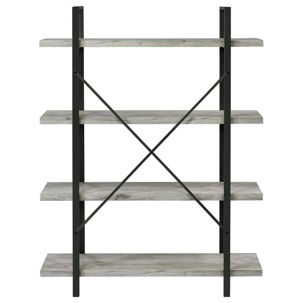 55" Cole 4 Shelf Bookcase with Frame Gray Driftwood/Gunmetal - Coaster