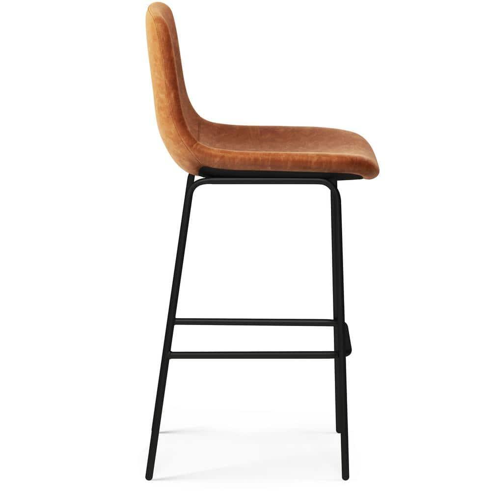 Simpli Home Jolie Upholstered Vegan Faux Leather Contemporary Counter Stool with Padded Bucket Seat and Footrest (Set of 2)