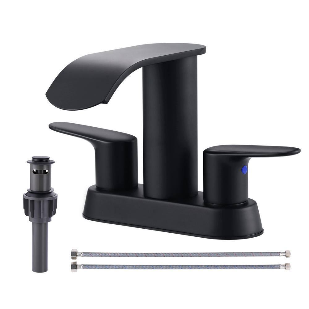 4-inch Centerset Double Handle Waterfall Bathroom Sink Faucet with Pop-up Drain Kit