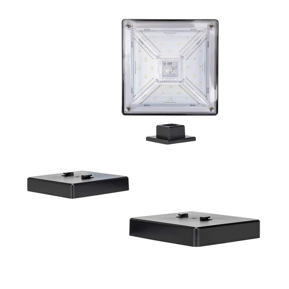 Luxor Black 4x4 and 5x5 Solar LED Deck Post Cap Light with Warm White and Hi/Lo Mode for Backyard and Wood Fence(2-Pack) (Set of 2)
