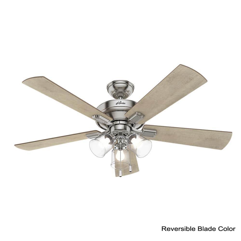 Hunter Fan 52" Crestfield Ceiling Fan (Includes LED Light Bulb) Nickel: 5-Blade, 3-Speed, Reversible Motor, Glass Shades