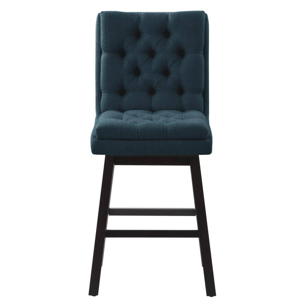 Set of 2 Boston Tufted Fabric Barstools Navy Blue - CorLiving: Counter Height, Rubberwood Legs, Padded Back