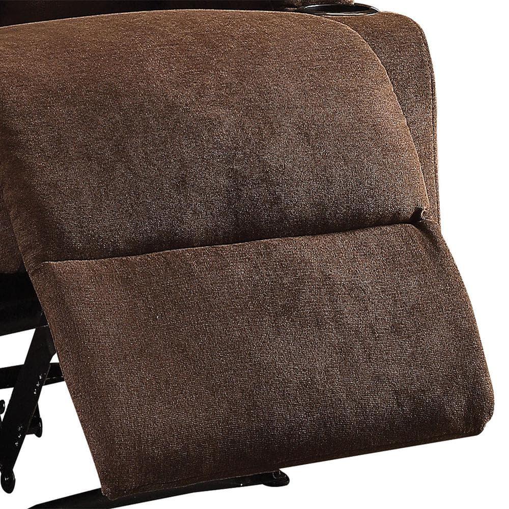 Rosia Linen Recliner Chocolate - Acme Furniture: Microfiber, Cup Holders, Wood Frame