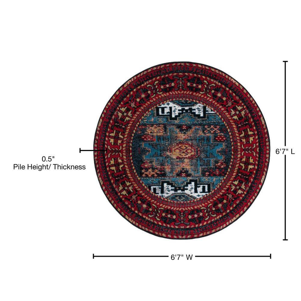 Vintage Hamadan VTH213 Power Loomed Area Rug - Red/Light Blue - 6'7" round - Safavieh.