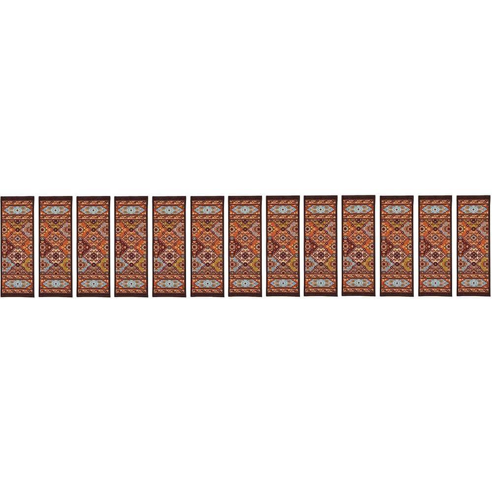 Indoor Bakhtiari Design Multi 8-1/2 in. x 26 in. Slip Resistant Backing Stair Tread Cover (Set of 13)