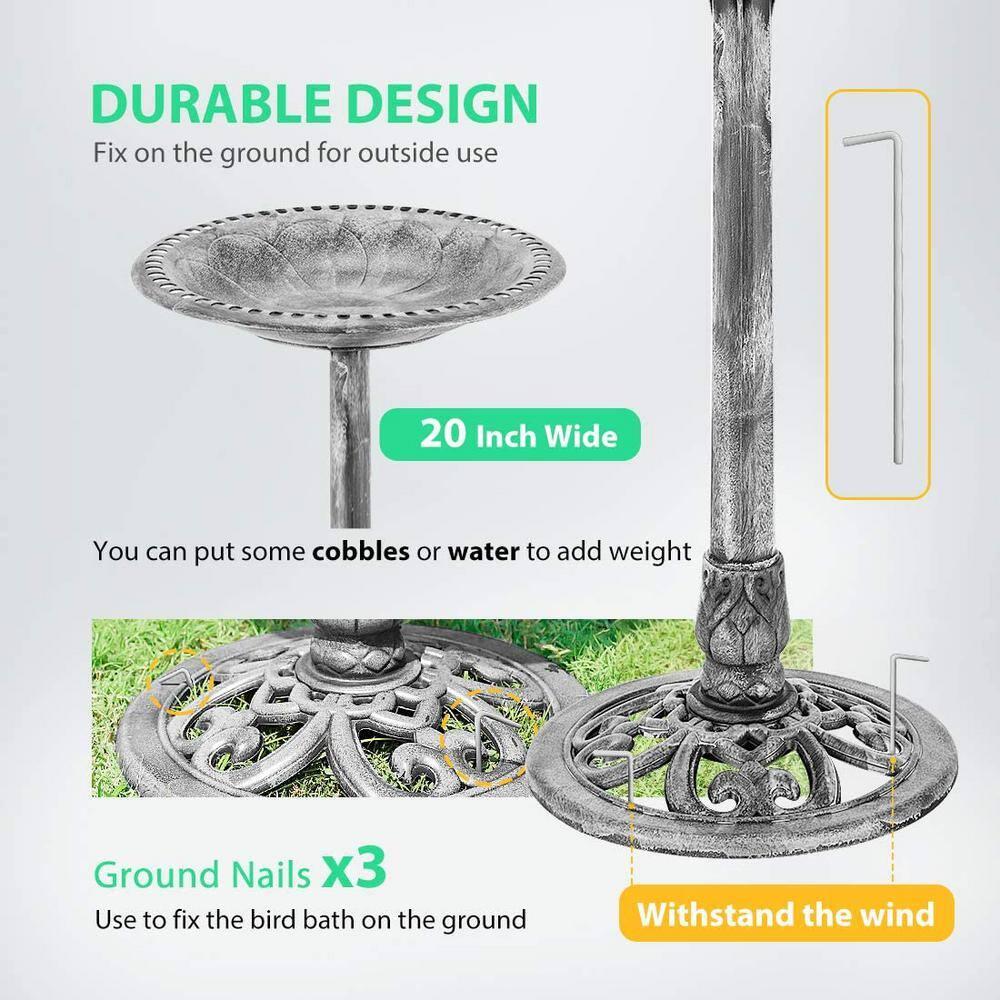 SPECSTAR Bird Bath, 28 inch Height Polyresin Lightweight Antique Outdoor Garden Birdbath Gray