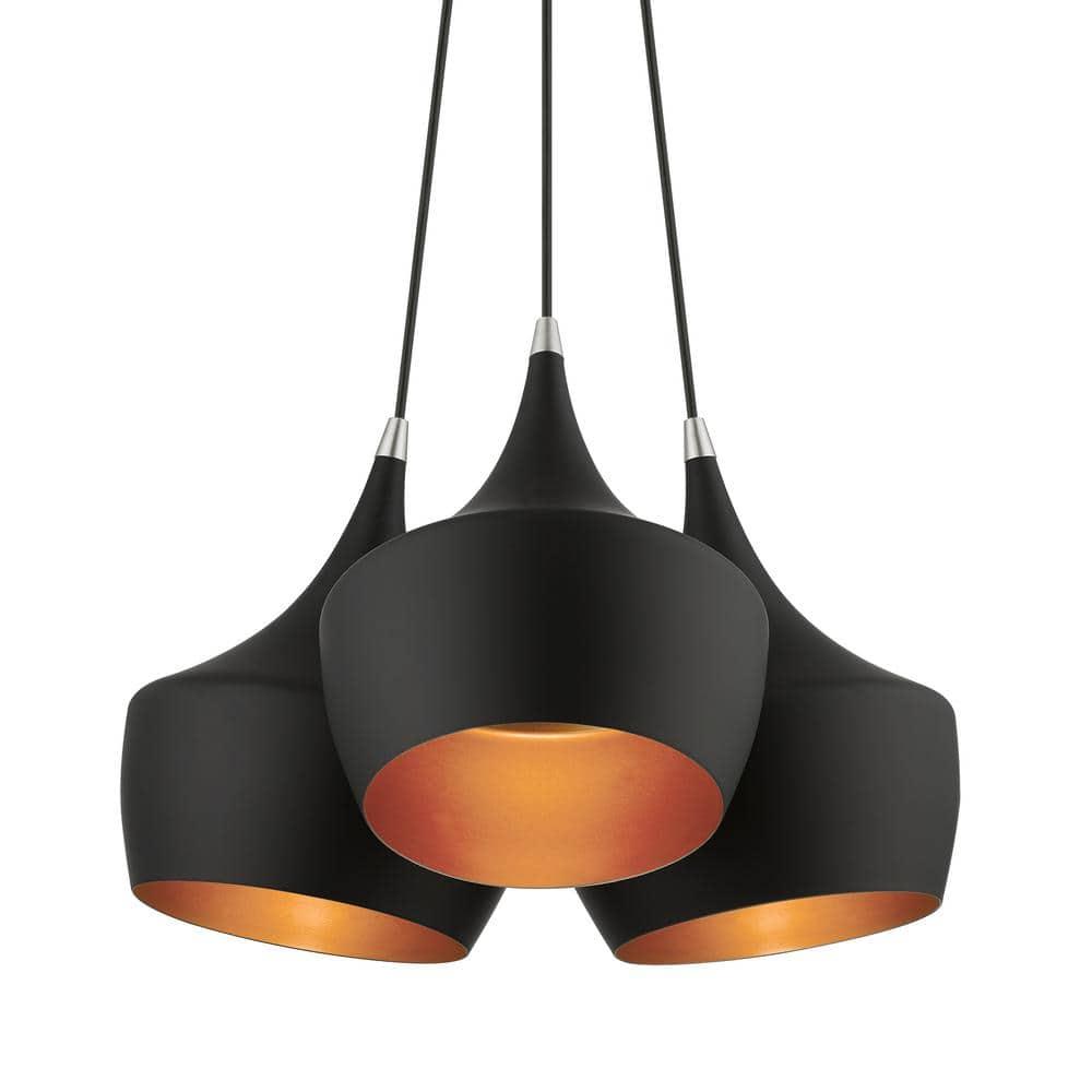 41083-04-Livex Lighting-Waldorf - 3 Light Cluster Pendant In Mid Century Modern Style-18.5 Inches Tall and 20.5 Inches Wide-Black Finish
