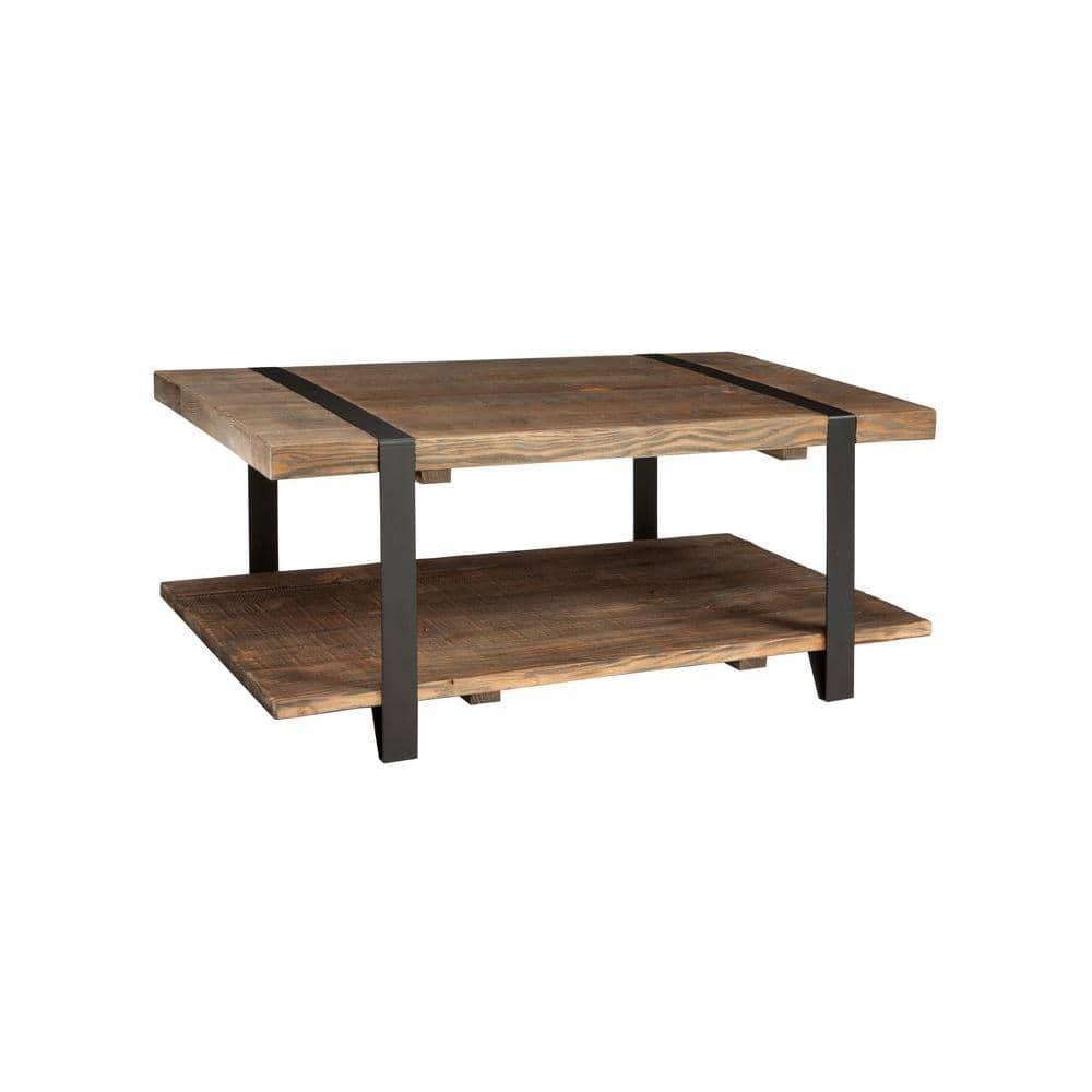 42" Modesto Solid Coffee Table Brown - Alaterre Furniture: Industrial Style, Reclaimed Wood, Metal Legs, Fixed Shelf