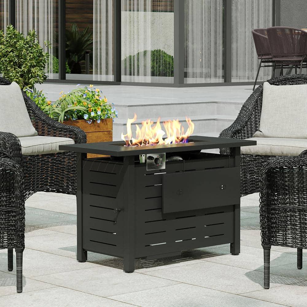 40-Inch Rectangular Propane Fire Pit Table, 50,000 BTU Outdoor Gas Fire Pit with Waterproof Cover, Alloy Steel Fire Table with Lid and Lava Rocks, Modern Black Firepit for Patio and Backyard