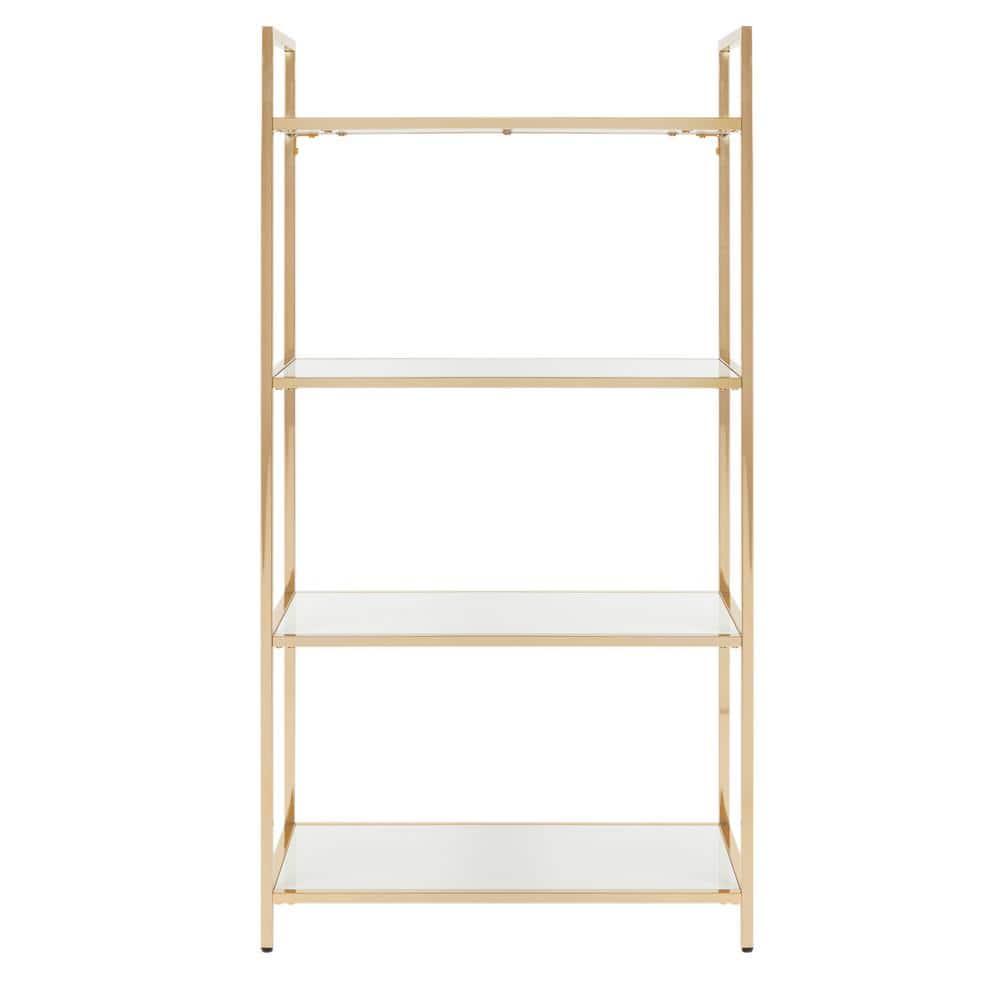 OSP Home Furnishings 60" Alios Bookshelf White/Gold: Chic, 4-Shelf Metal Frame, Laminate Surface, Modern Office Furniture