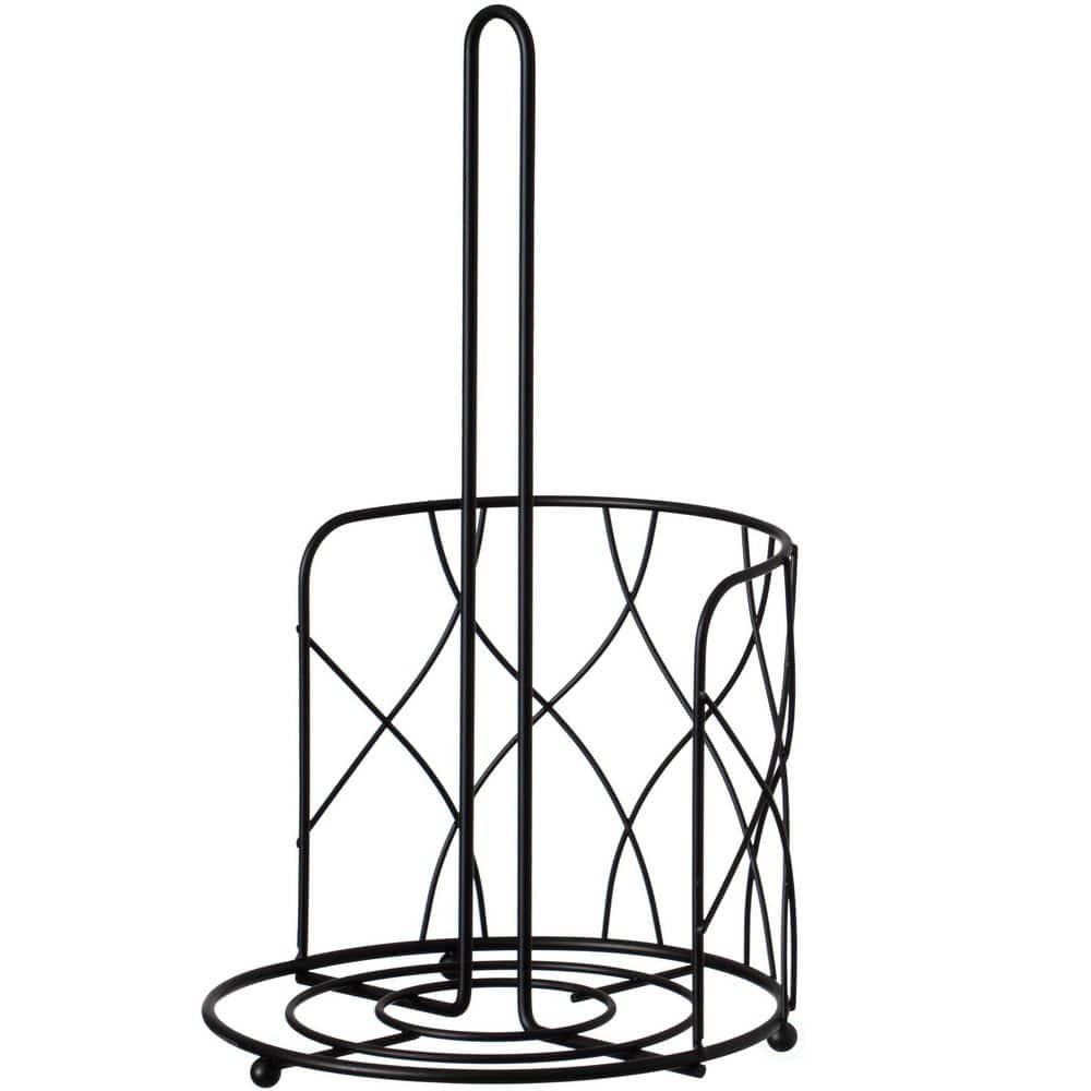Basicwise Freestanding Black Iron Towel Paper Holder Stand Roll Dispenser with Frame for Kitchen