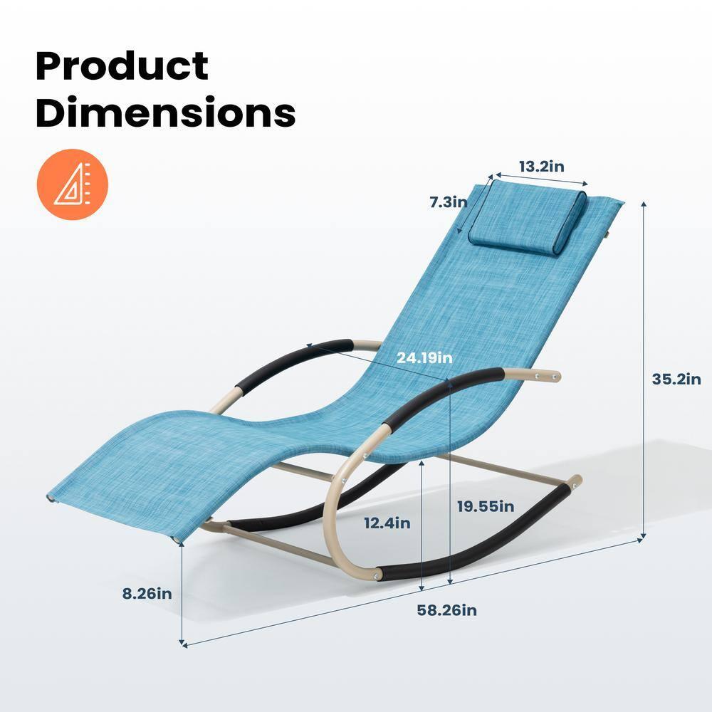 Metal Patio Outdoor Rocking Chair in Blue with Headrest (1-Piece)