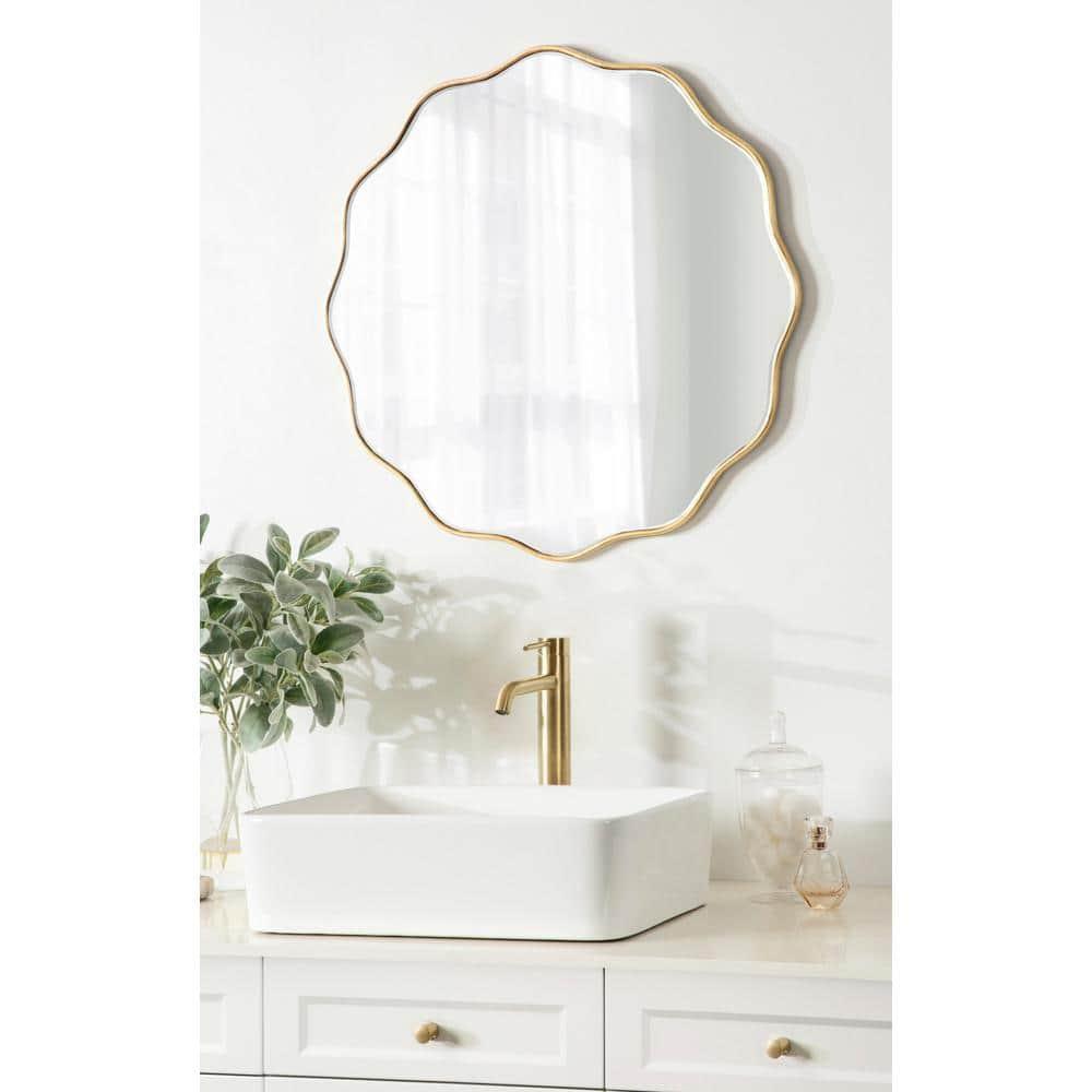 Kate & Laurel All Things Decor 26"x26" Viona Round Scalloped Mirror Gold: Modern Style, No Assembly, Wall Mounted