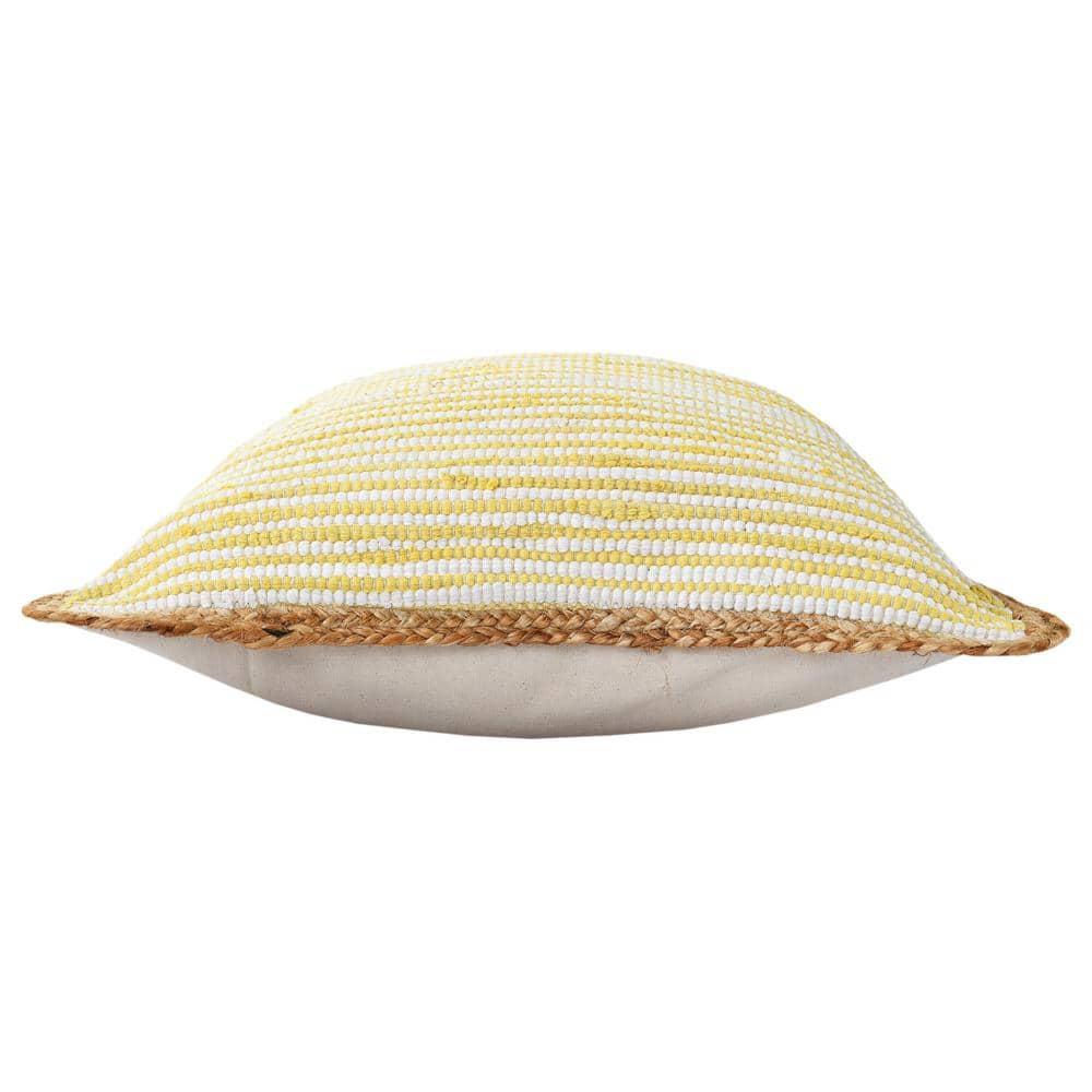 Ox Bay Ringo 20" x 20" Golden Yellow/White Jute Bordered Striped Cotton Adult Decorative Throw Pillow