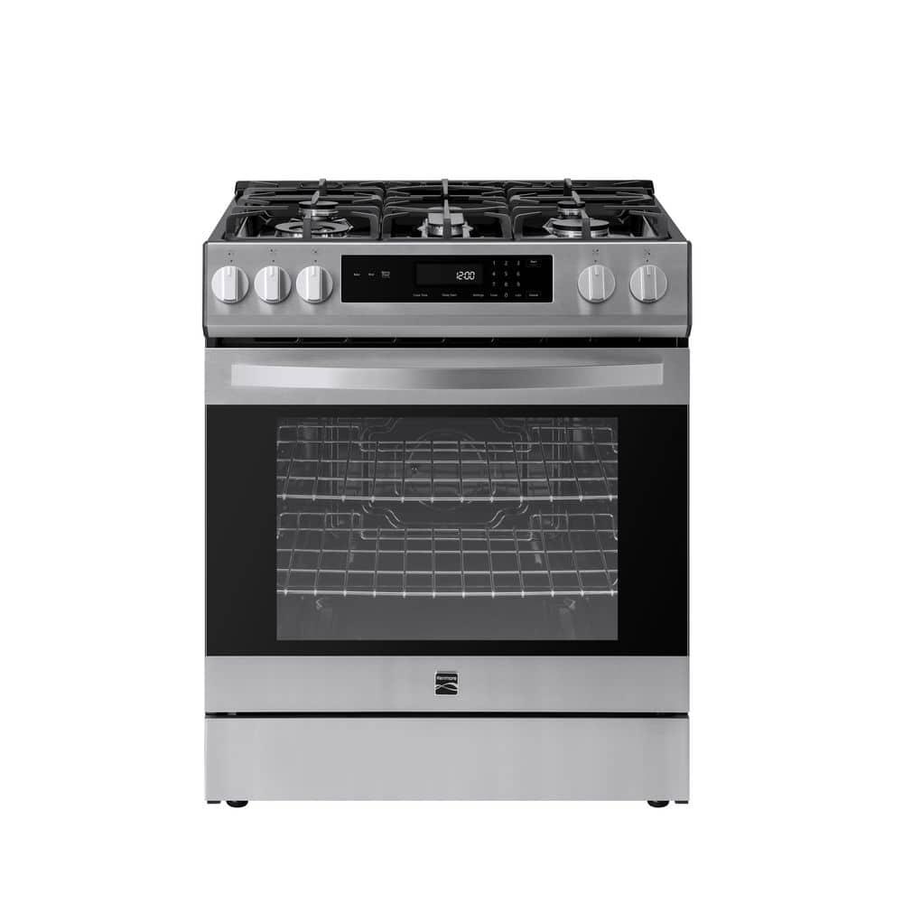 Kenmore 5.6 cu. ft. Front-Control Gas Range with 5 Burners and Hidden Bake Stainless Steel