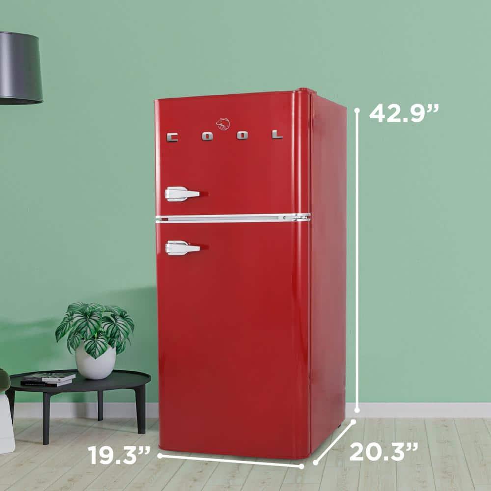Retro Red Compact Refrigerator with True Freezer and Chrome Handles