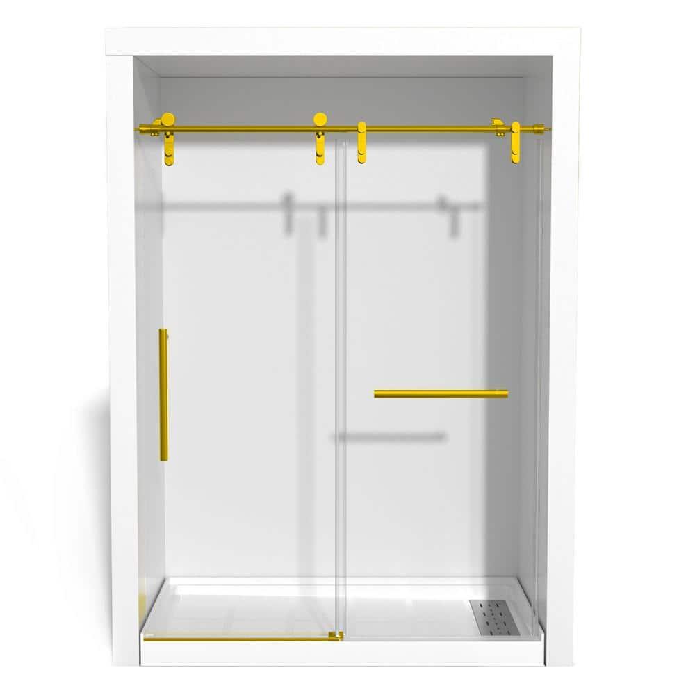 Gotland Frameless Shower Door 56-60" W × 76" H, Sliding Shower Doors with Stainless Steel Handle, Glass Shower Door with 5/16" Clear Tempered Glass