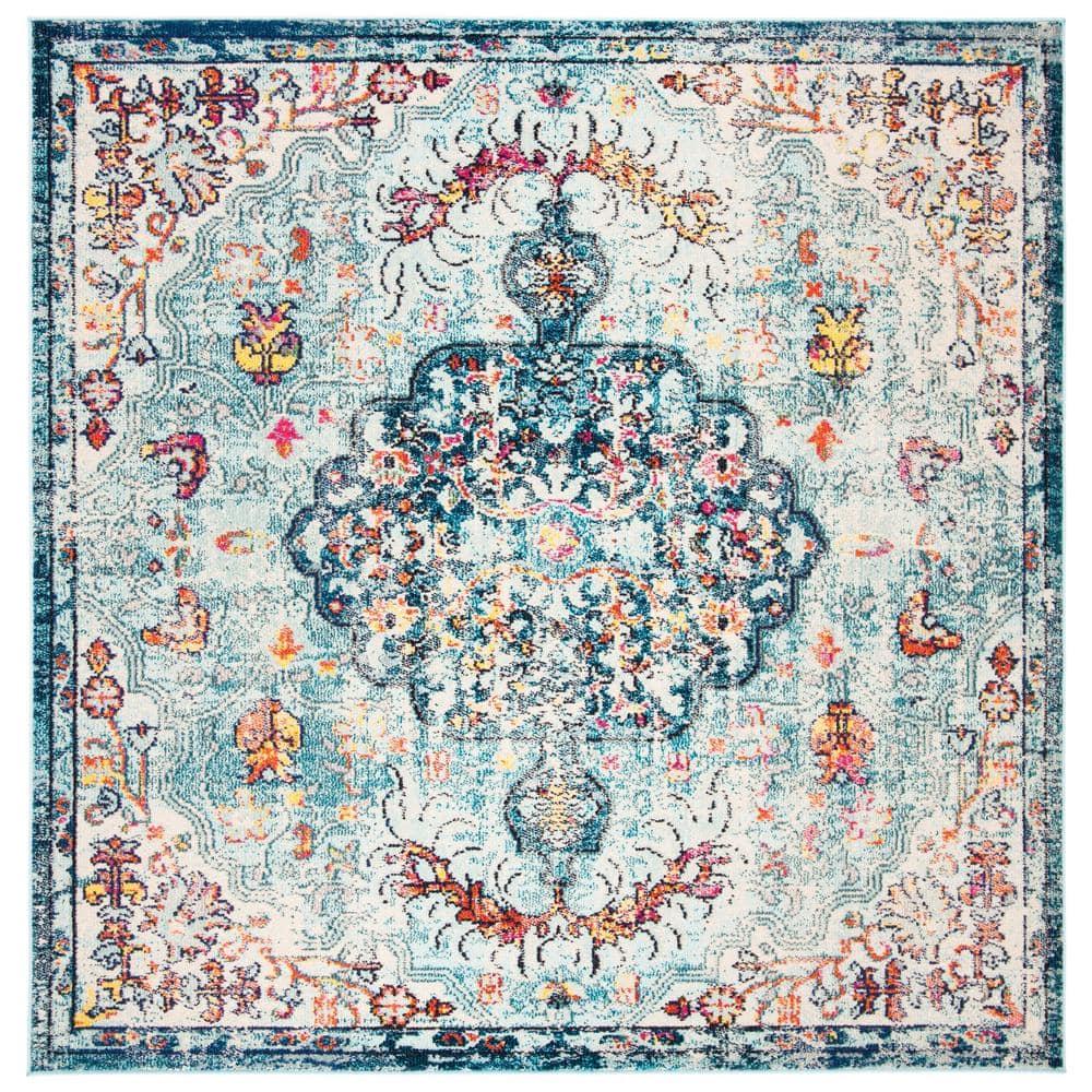SAFAVIEH Madison Joandra Vintage Floral Area Rug, Navy/Light Blue, 12' x 12' Square