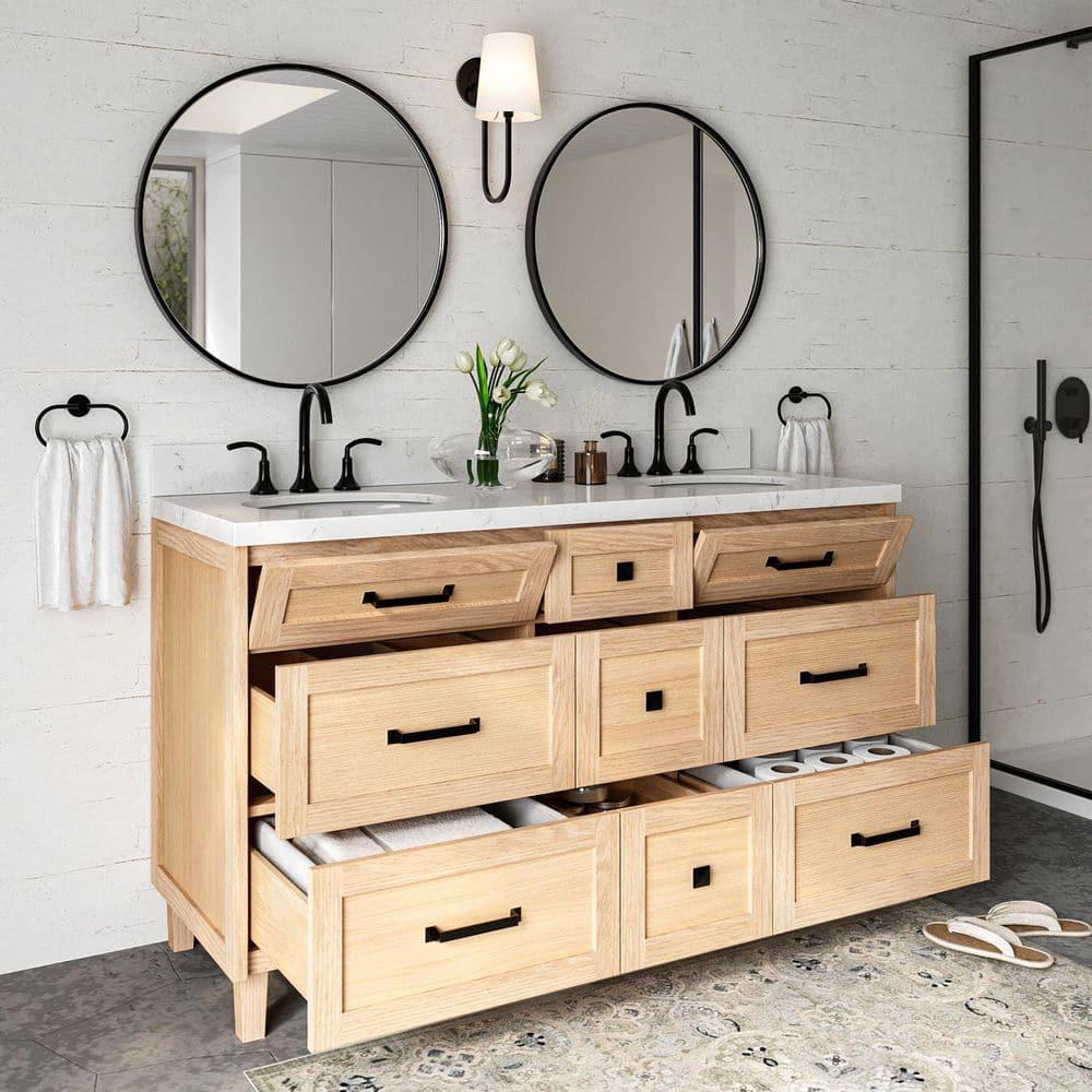 Ariel Bath Ariel Monrow 60 Inch Double Oval Sink Bathroom Vanity With Carrara Quartz Countertop
