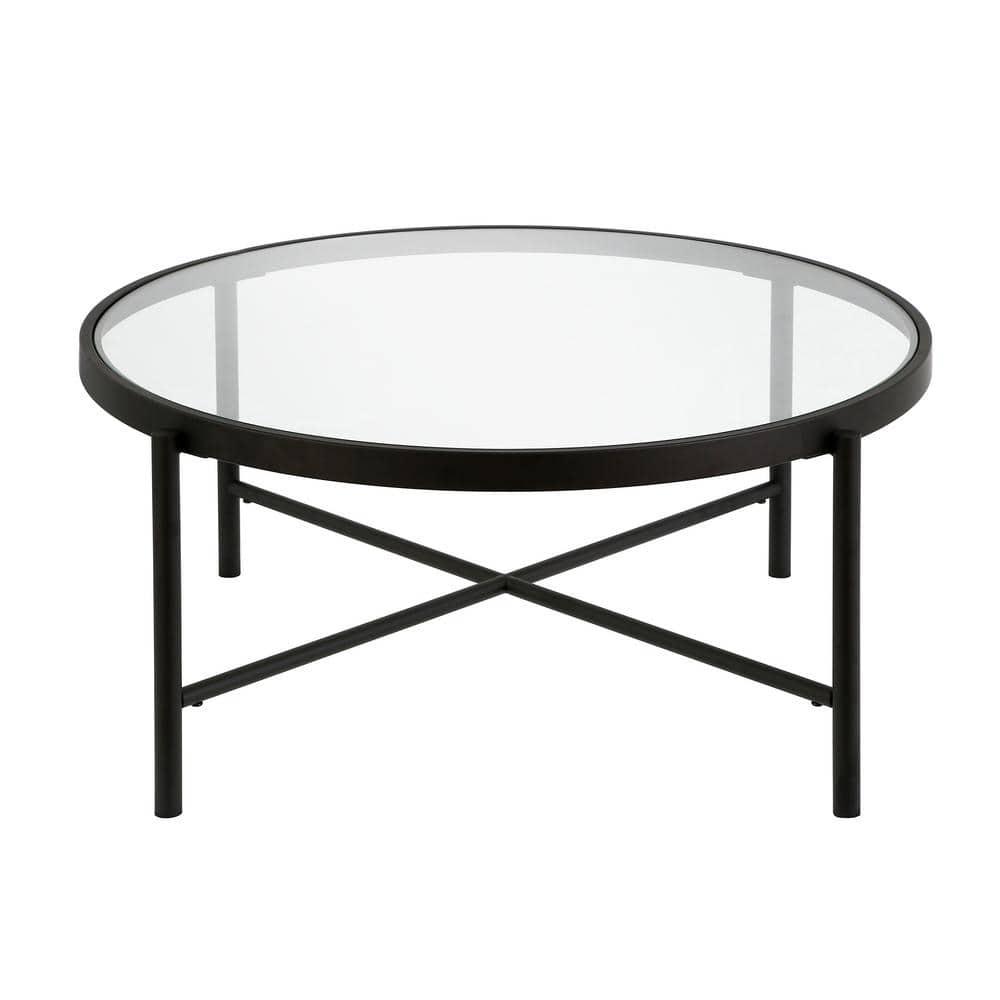 Evelyn&Zoe Duxbury 36" Wide Round Coffee Table, Blackened Bronze