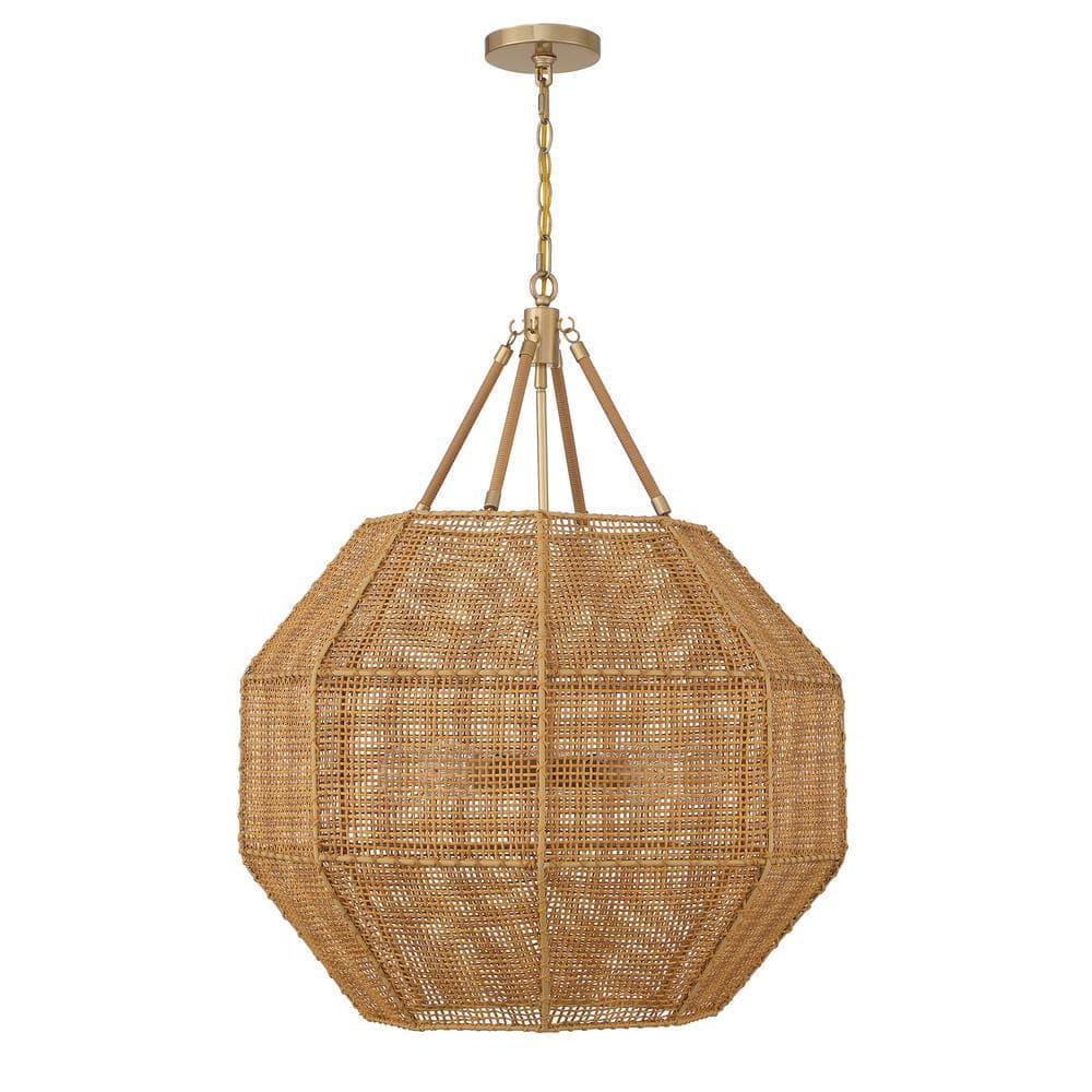 Savoy House Selby 5 - Light Pendant in  Burnished Brass/Rattan