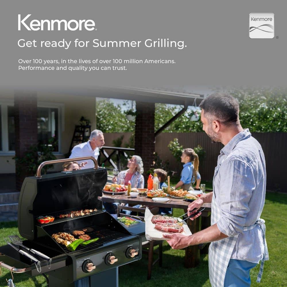 Kenmore 3-Burner Propane Gas Grill with Foldable Side Tables for Outdoor BBQ