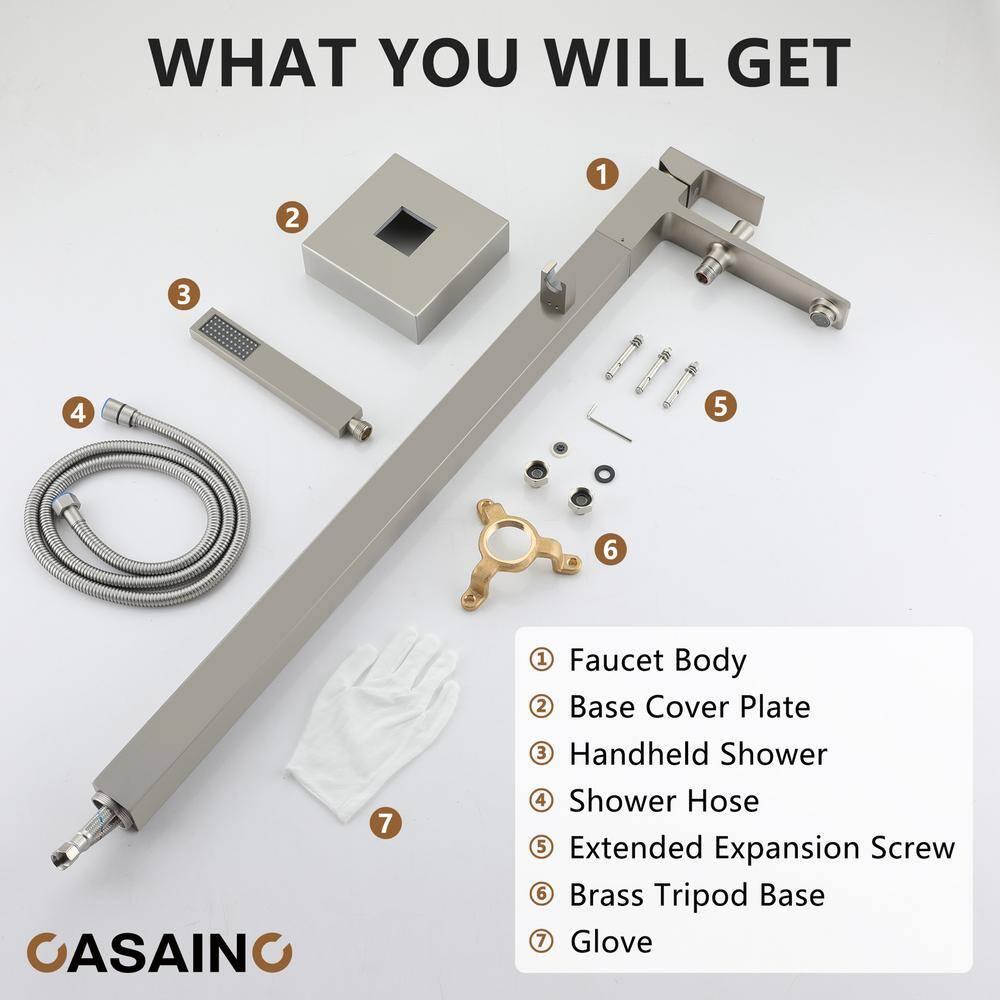 1-Handle Floor Mount Freestanding Tub Faucet with Handheld Shower in Brushed Nickel