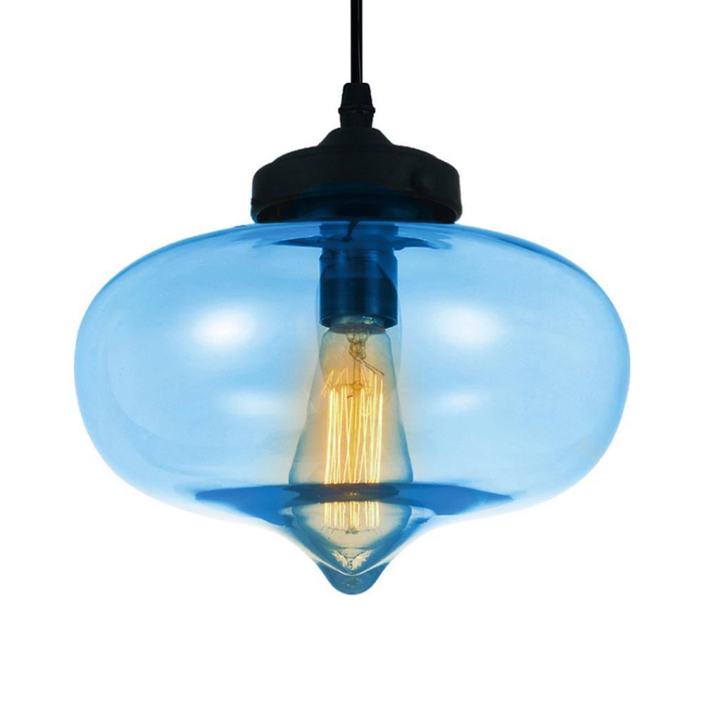 CWI Lighting Glass 1 Light Contemporary Metal Mini Pendant in Blue/Black