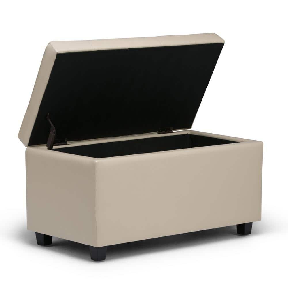 Simpli Home Cosmopolitan 34"W Upholstered Storage Ottoman with Tufted Design and Large Interior Storage