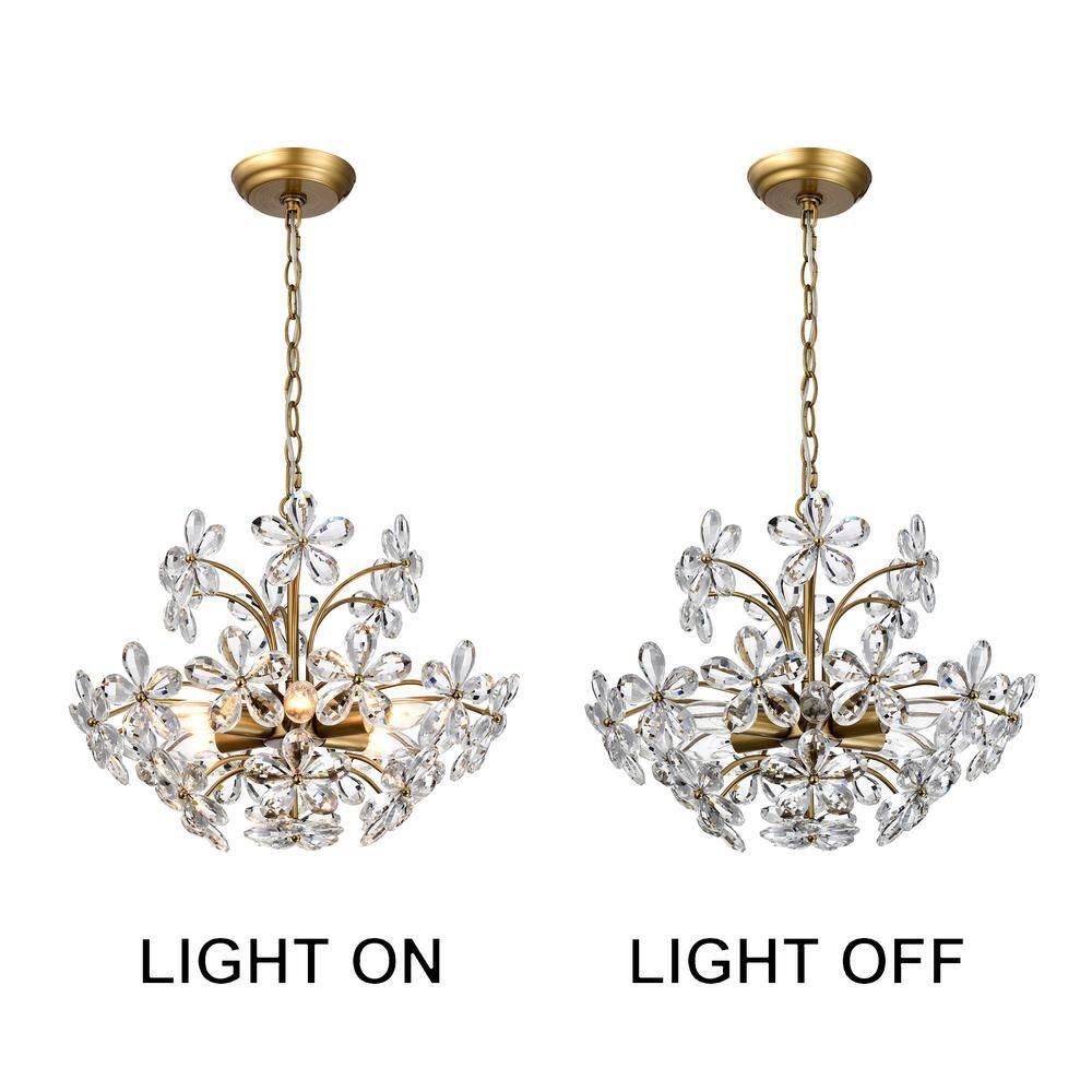 The Lighting Store Rosa 6-Light Brushed Brass Finish Crystal Glass Flower Chandelier - 17.7 inches in diameter x 15 inches H