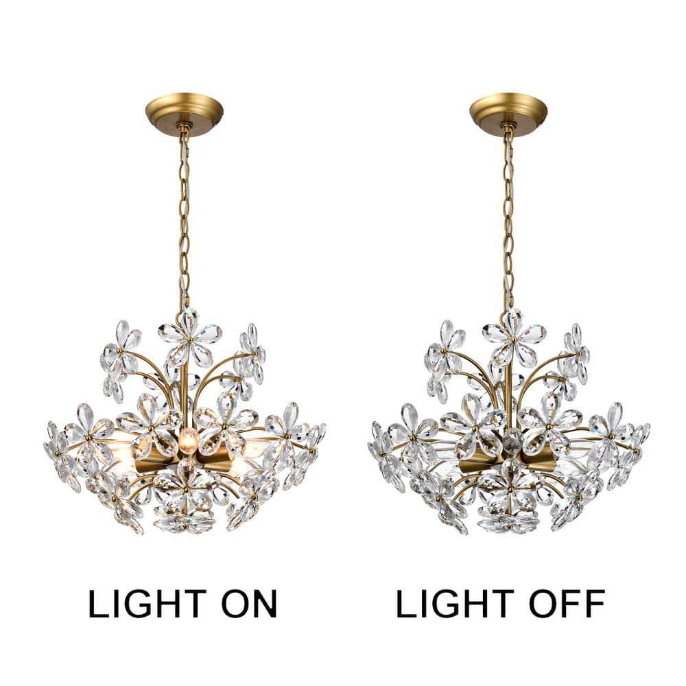 The Lighting Store Rosa 6-Light Brushed Brass Finish Crystal Glass Flower Chandelier - 17.7 inches in diameter x 15 inches H