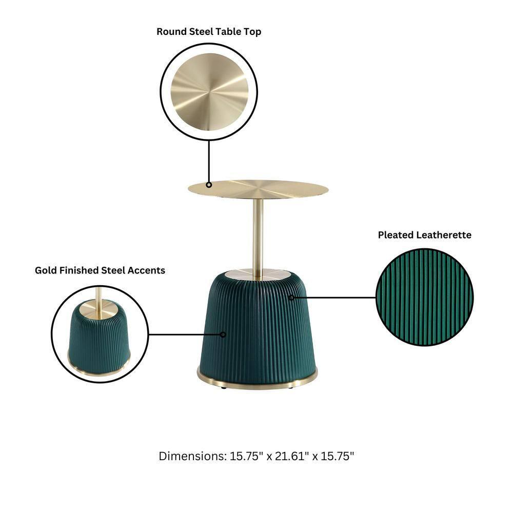 Manhattan Comfort Anderson Modern Leatherette Upholstered End Table with Gold Tabletop Green: Stainless Steel, No Assembly Required