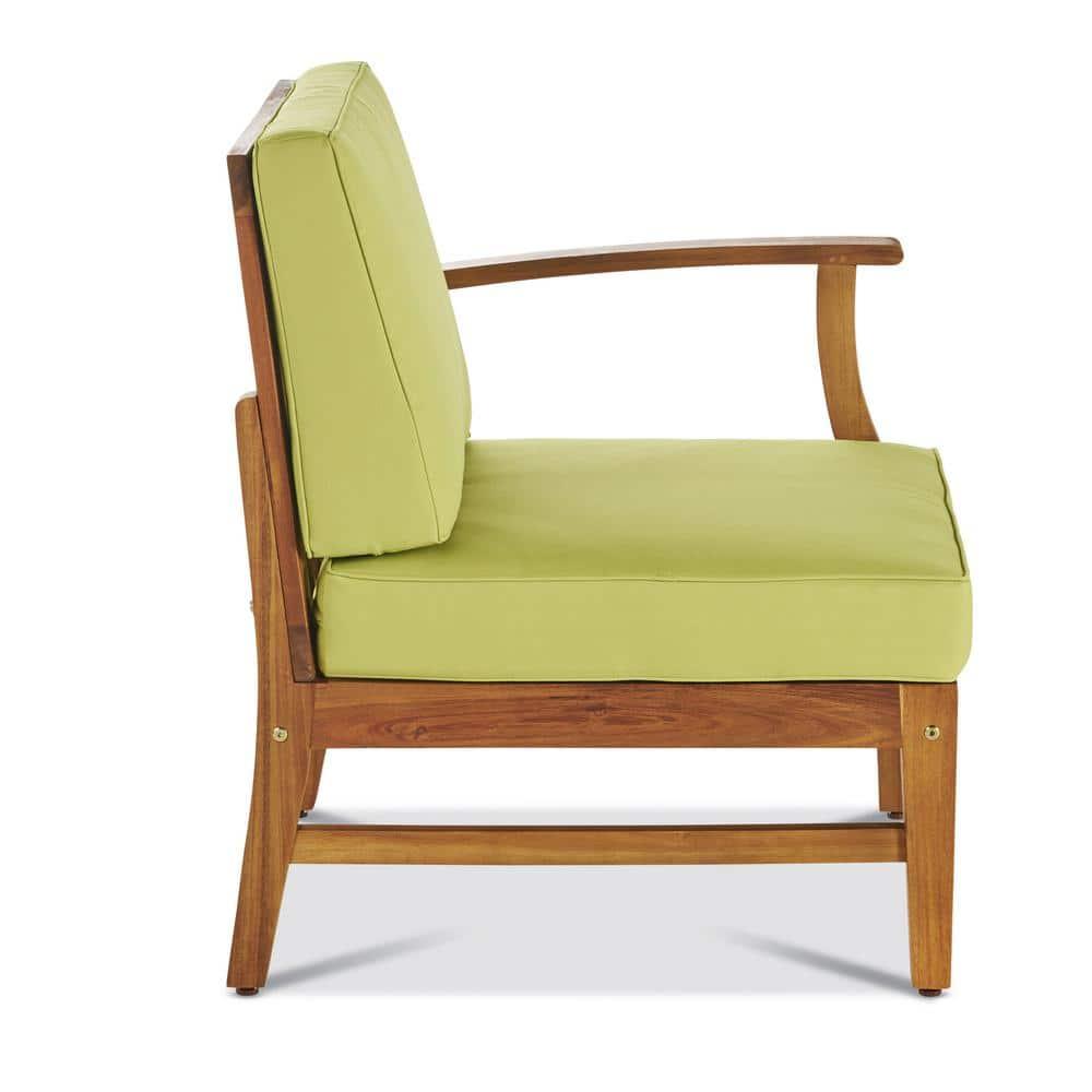 Hermosa 6 Piece Outdoor Acacia Wood Chat Set with Cushions, Teak Finish, Green