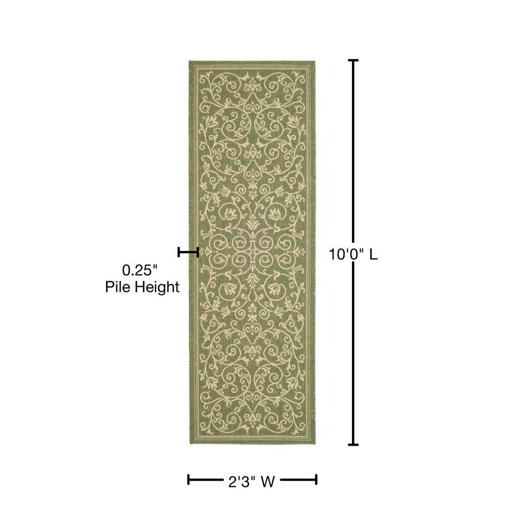 Courtyard CY2098 Power Loomed Indoor and Outdoor Runner Rug - Olive/Natural - 2'3"x10' - Safavieh