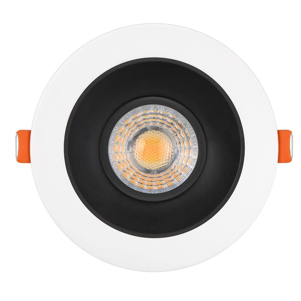 Maxxima 4 in. Slim Round Recessed Anti-Glare LED Downlight, White Trim Black Baffle, Canless IC Rated, 1200 Lumens, 5 CCT 2700K-5000K