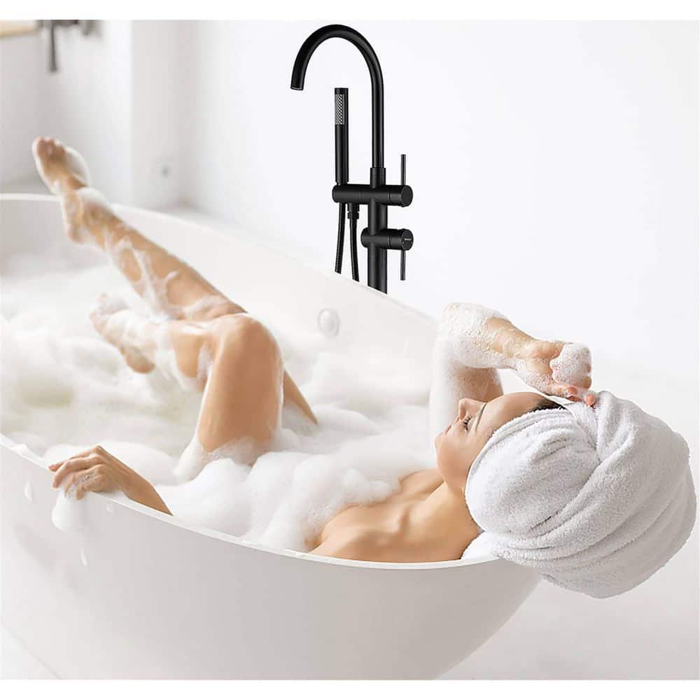 Freestanding Tub Faucet Tub Filler - Floor Mount Bathtub Faucet with Handheld Shower - Matte Black Shower Faucet Free Standing Bathroom Faucets SHUNLI