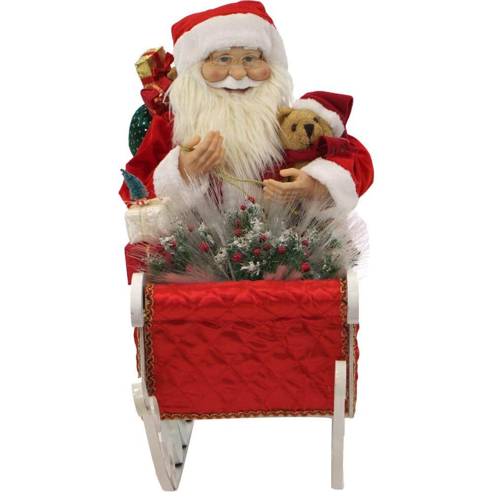 Christmas Time 28-In. Music, Lights, and Motion Santa Claus in his Sleigh | Animated Indoor Christmas Holiday Home Decor | CT-SC036-1RD