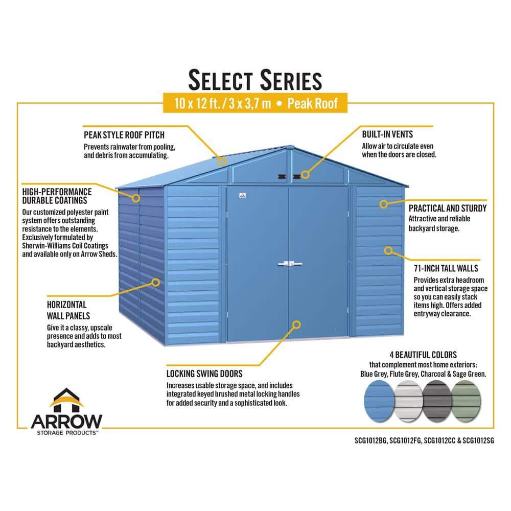 Arrow 10 ft. W x 12 ft. D Metal Storage Shed