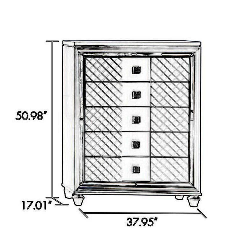 Benjara Seri Tall Dresser Chest With 5 Drawers, Diamond Pattern, Solid Wood