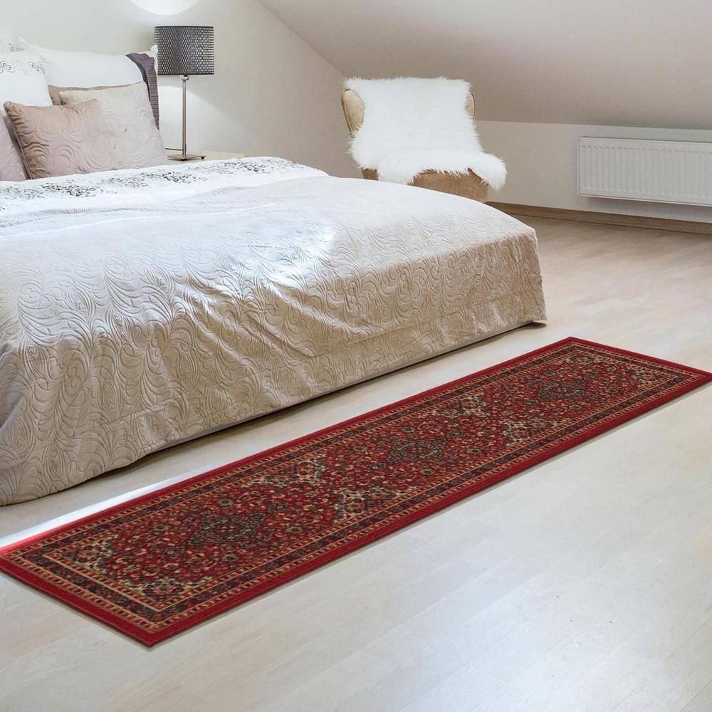 Ottohome Non-Slip Medallion Oriental Area Rug For Living Room, Hallway, Entryway Rug, Dark Red