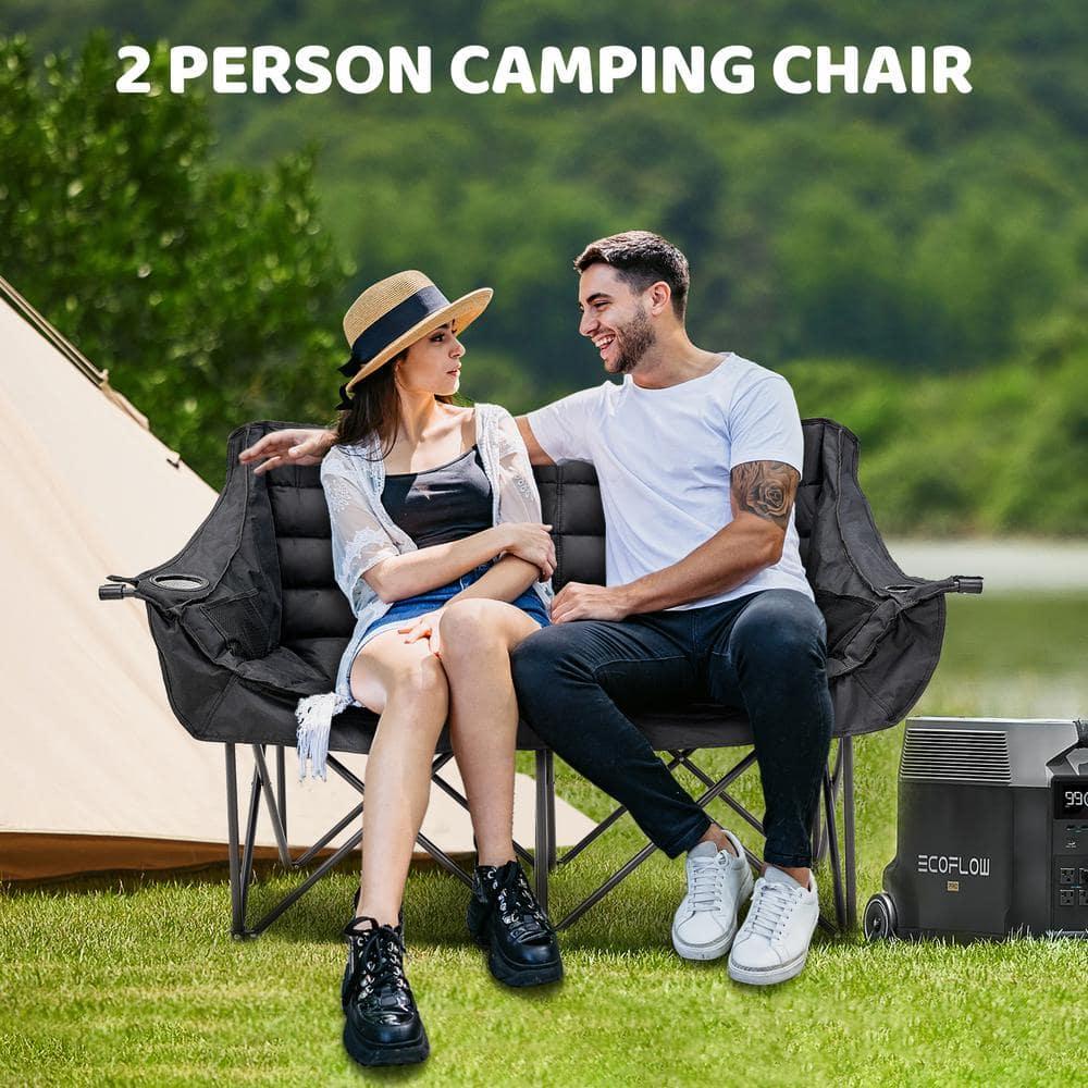 NAIZEA Double Camping Chair - Oversized Loveseat,Camping Chairs for Adults Heavy Duty,Camping Couch,Folding Chair Patio-Supports up to 600 LBS
