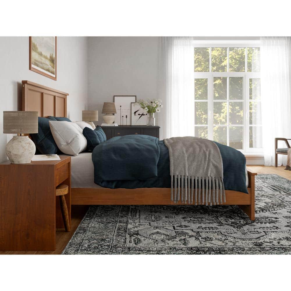 AFI Charlotte King Wood Low Profile Platform Bed with Matching Footboard, Light Toffee