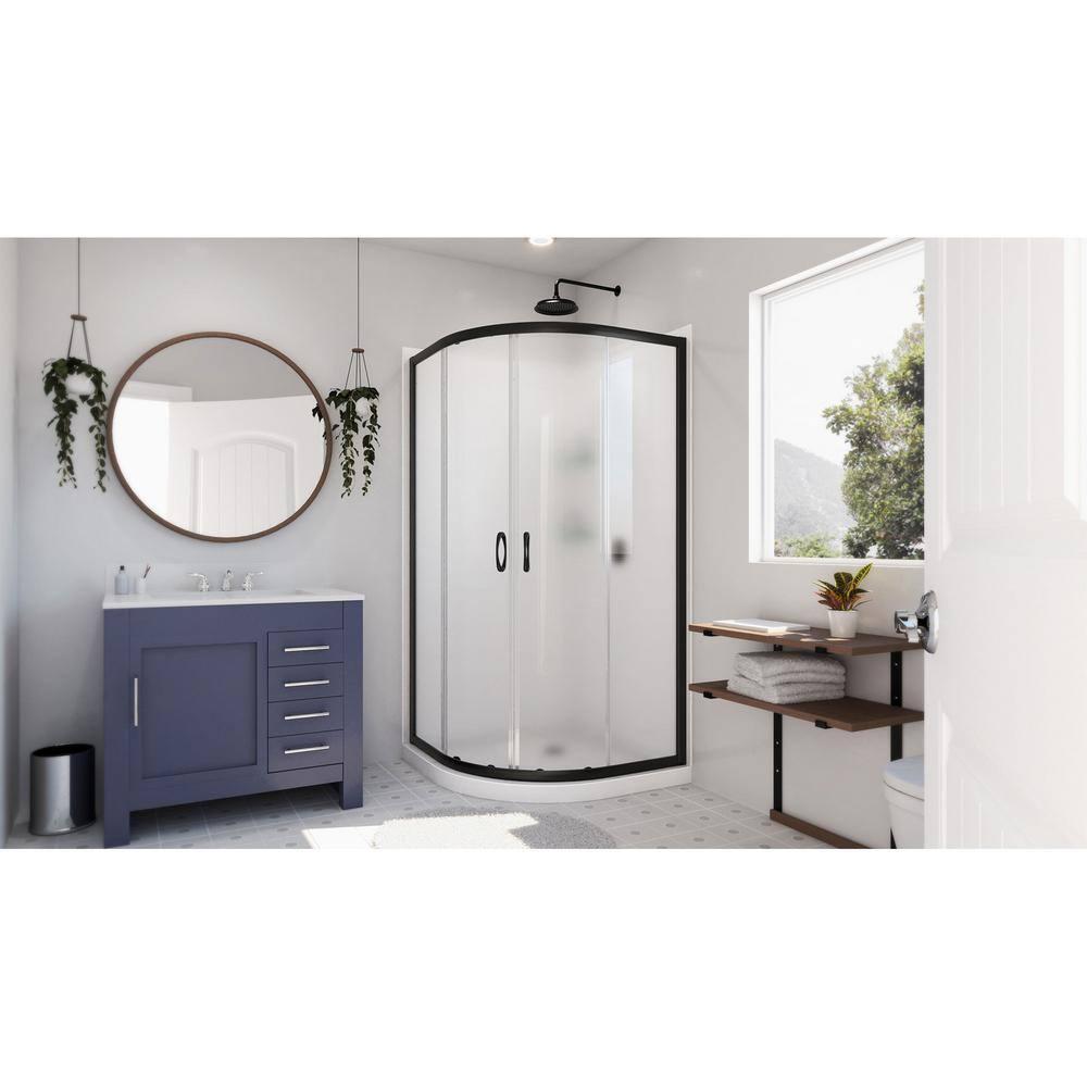 Prime 33" W x 33" D x 76.75" H Frameless Round Sliding Shower Enclosure with Base Included