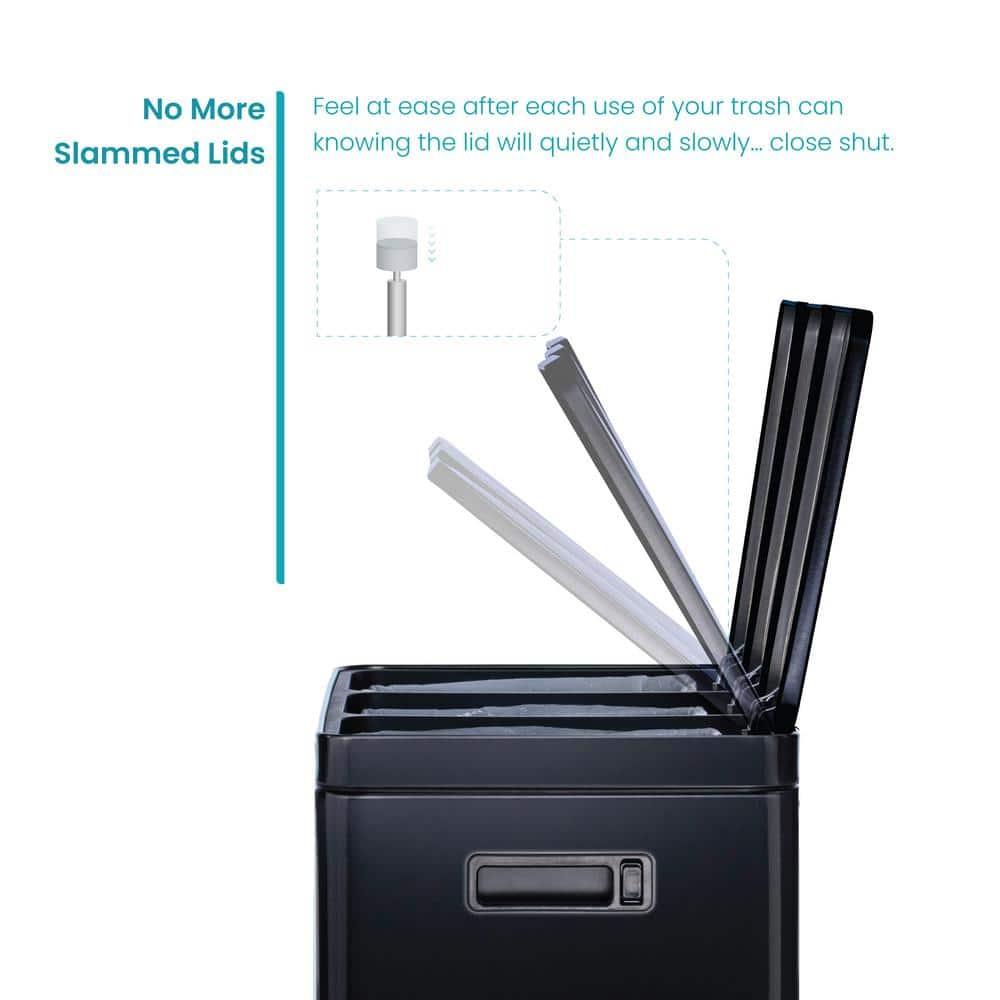 Black Stainless Steel 15.8 Gal. Step-On Kitchen Trash Can with Three Compartments