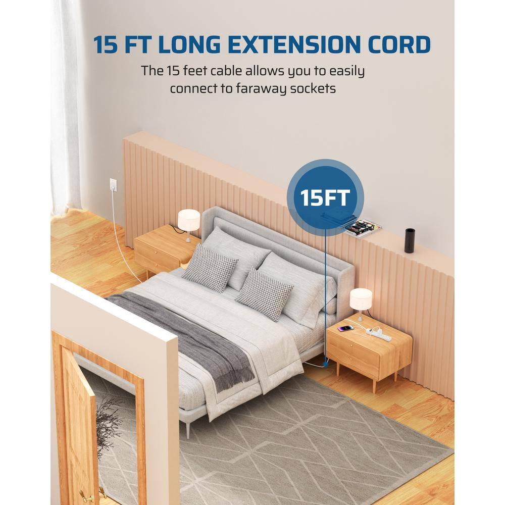 DEWENWILS 6-Outlet Power Strip Surge Protector, 15ft. Extra Long Extension Cord, 500 Joules, Flat Plug, White