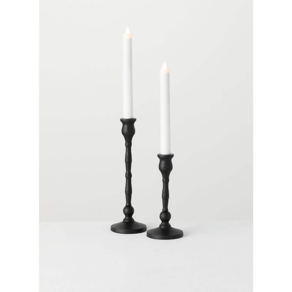 Sullivans Set Of 2 Iron Taper Candle Holders 12.5"H & 15.25"H Black